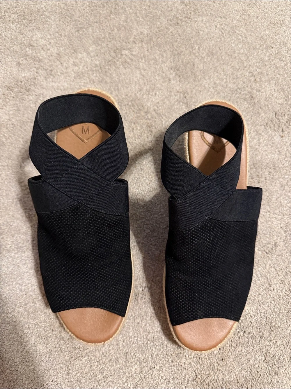 Madeline Black Cross-Strap Espadrille Wedge Sandals